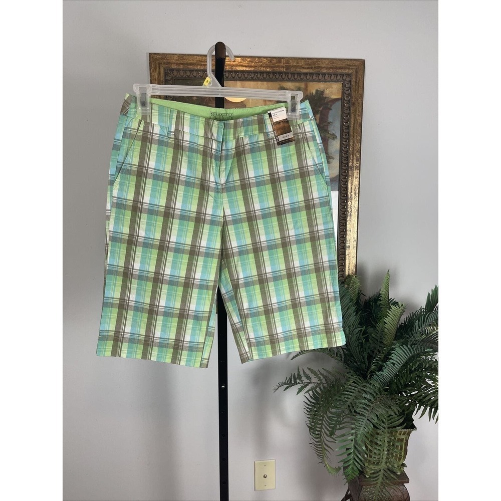 Manhattan Chino New York & Company Plaid Shorts‎ 8 Women Bermuda Midtown Rise
